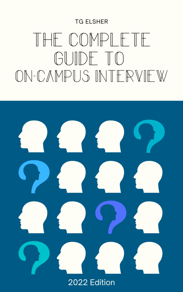 Cover of the Complete Guide to On-Campus Interviews used as an image for the post, How to get a summer associate job through OCI. The cover features the color scheme of beige and blue, with black lettering.